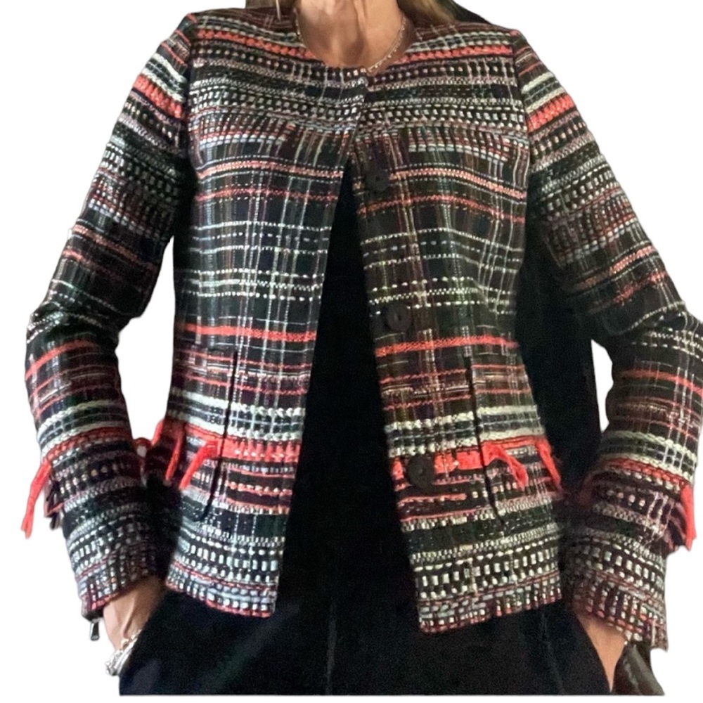 ecru Black/Grey/White/Orange Tweed Jacket S
